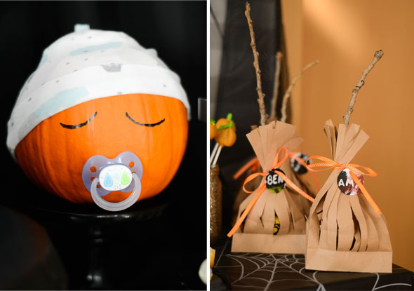 Kürbis-Babyköpfchen vereint die Anlässe Babyparty und Halloween perfekt