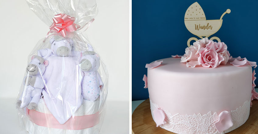 Mach der Bald-Mama eine Freude mit Windeltorte, individuellem Cake-Topper und mehr