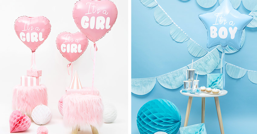 Dekorier die Zwillings-Babyparty mit süßen Ballons für Jungs und Mädels