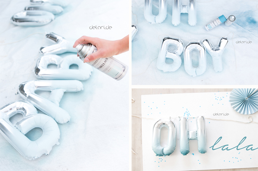 Pimpt eure Buchstabenballons zur Jungen-Babyparty mit blauer Farbe auf! Foto: delari.de