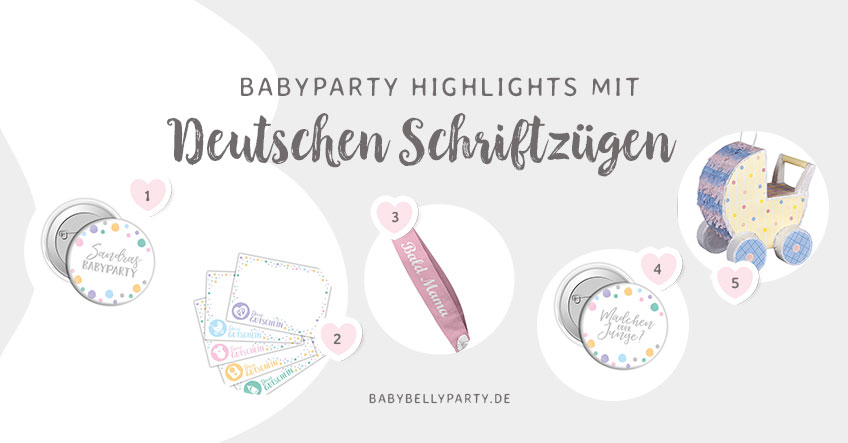 Tolle Produkte für die Babyparty mit deutschem Text
