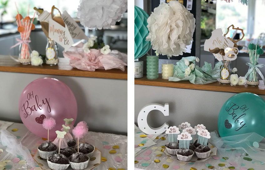 Deko für Cupcakes und Co.: Schöne Picks in Rosa und Mint für die neutrale Babyparty © c.loves.c