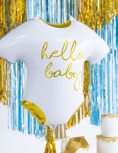Der Babybody-Ballon "Hello Baby" schafft einen tollen Bezug zur (Welcome) Babyparty und Pullerparty