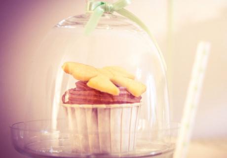 Cupcakes mit Schleifen-Cookie für die Babyparty