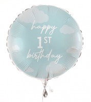 Runder Folienballon "Happy 1st Birthday" - hellblau