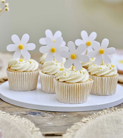 Cupcake-Picks "Daisy" mit Pom Poms - 12 Stück