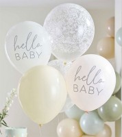 Luftballon-Set "Hello Baby" - pastell, transparent - 5-teilig