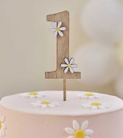 Cake-Topper aus Holz "Eins" mit Gänseblümchen - 15 cm